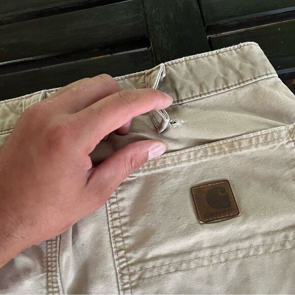 Distressed Carhartt B151-DKH Canvas Dungaree Work Pant (35 x 32) - Picture 12 of 13